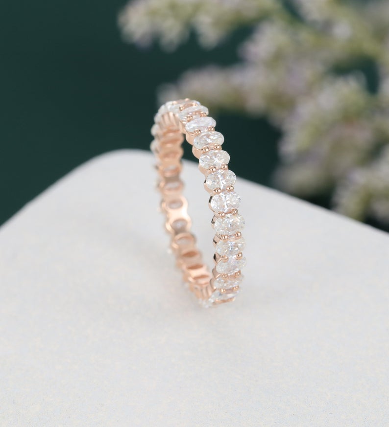 1 CT Oval Cut Diamond Rose Gold Over On 925 Sterling Silver Full Eternity Band Ring