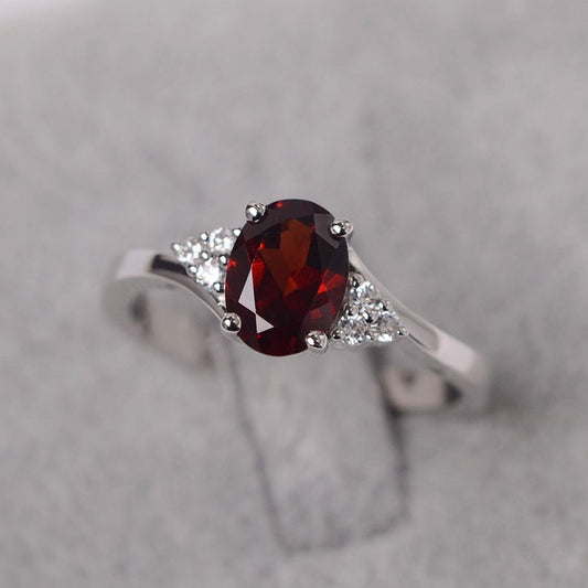 1.75 Ct Oval Cut Red Garnet 925 Sterling Silver Solitaire W/Accents Anniversary Gift Ring For Her