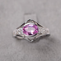 2 CT Oval Cut Pink Sapphire 925 Sterling Silver Solitaire W/Accents Wedding Ring