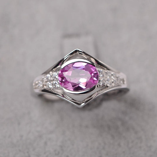 1.50 Ct Oval Cut Pink Sapphire 925 Sterling Silver Unique Solitaire W/Accents Anniversary Gift Ring
