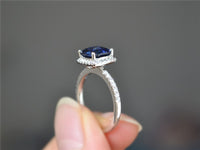 2 CT Cushion Cut Blue Sapphire Diamond 925 Sterling Silver Promise Ring Birthday Gift