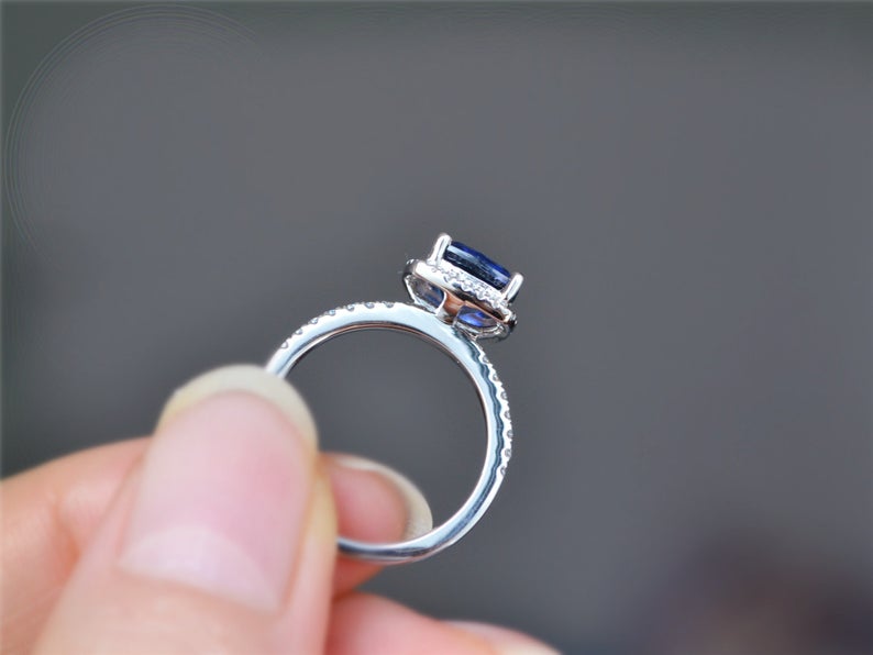 2 CT Cushion Cut Blue Sapphire Diamond 925 Sterling Silver Promise Ring Birthday Gift