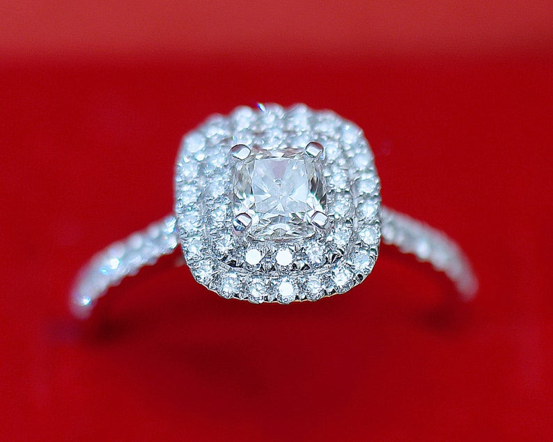 Emerald Cut Engagement Ring Hidden Halo Diamond Setting - Penelope –  Moissanite Rings