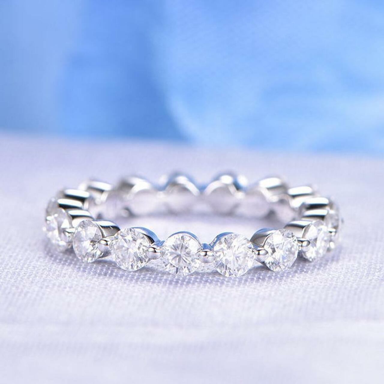 0.25 CT Round Cut Diamond 925 Sterling Silver Full Eternity Wedding Band Ring