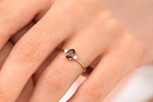 1 CT Oval Cut Red Garnet Diamond Rose Gold Over On Rose Gold Over On Three Stone Ring
