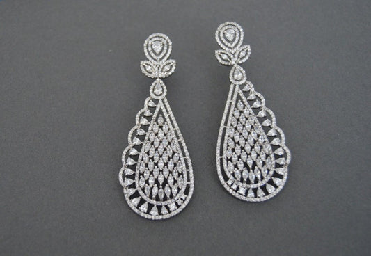 3.50 Marquise & Pear Cut White Diamond Engagement Wedding Dangle Earrings In 925 Sterling Silver