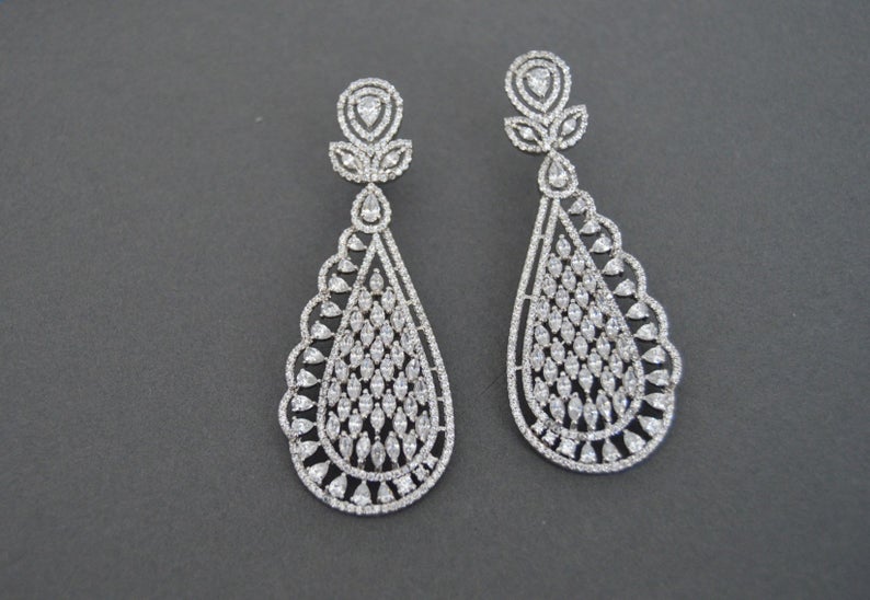 3.50 Marquise & Pear Cut White Diamond Engagement Wedding Dangle Earrings In 925 Sterling Silver