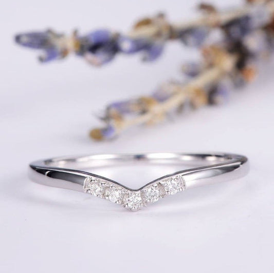 0.25 Ct Round Cut Diamond Curved Engagement Band Ring In 925 Sterling Silver