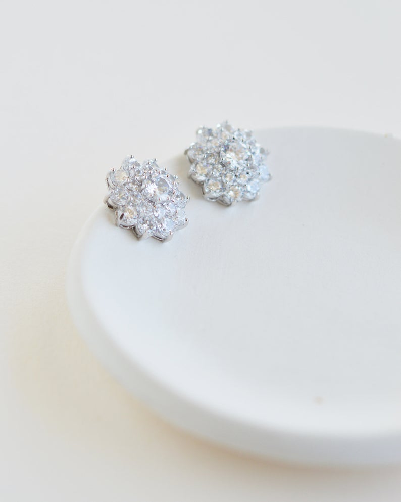 1.75 Ct Round Cut Diamond Floral Engagement Stud Earrings In 925 Sterling Silver