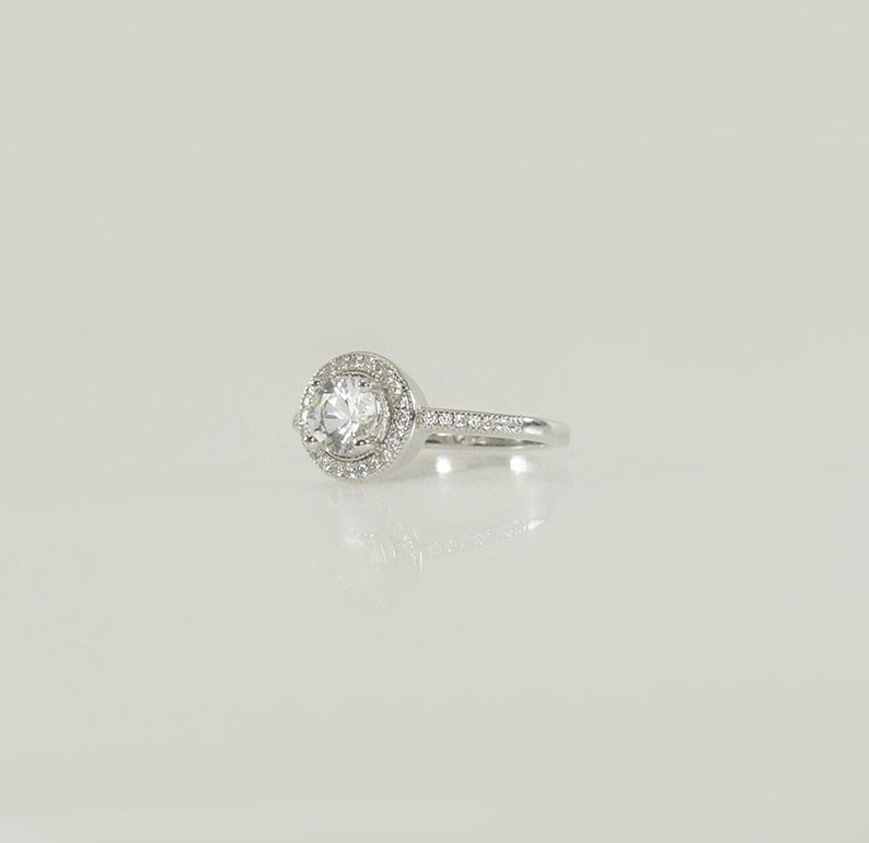 1 CT Round Cut Diamond 925 Sterling Silver Halo Engagement Ring