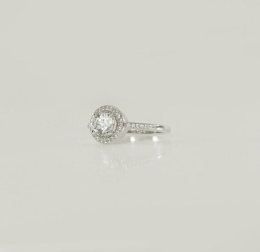 1 CT Round Cut Diamond 925 Sterling Silver Halo Engagement Ring