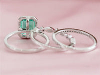 1 CT Emerald Cut Green Emerald Diamond White Gold Over On 925 Sterling Silver Trio Wedding Ring Set