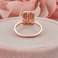 1 CT Emerald Cut Red Garnet Diamond Rose Gold Over On 925 Sterling Silver Halo Wedding Ring