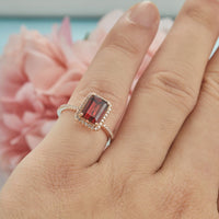 1 CT Emerald Cut Red Garnet Diamond Rose Gold Over On 925 Sterling Silver Halo Wedding Ring