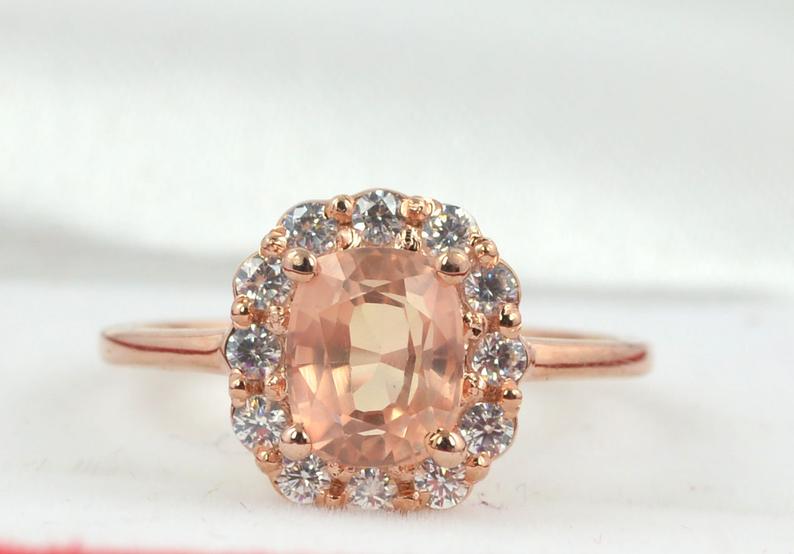 1 CT Oval Cut Morganite Diamond Rose Gold Over On 925 Sterling Silver Solitaire With Accent Ring