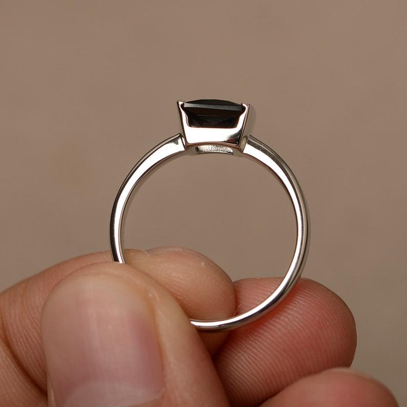 1.00 Ct Princess Cut Black Diamond Solitaire Ring In 925 Sterling Silver