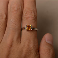 1 Ct Princess Cut Yellow Citrine 925 Sterling Silver Bezel Set Solitaire Promise Ring