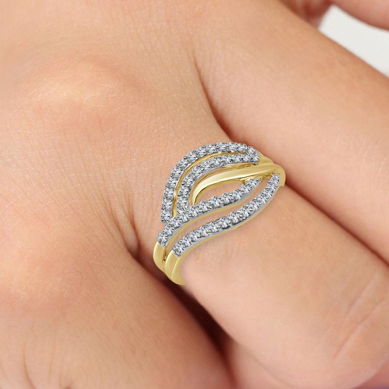 2 Ct Brilliant Cut White Diamond Two-Tone Engagement Wave Ring In 925 Sterling Silver