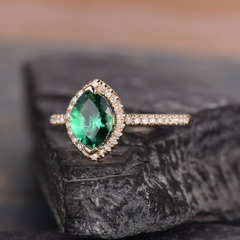 1.50 Ct Marquise Cut Green Emerald Rose Gold Over On 925 Sterling Silver Halo Engagement Ring