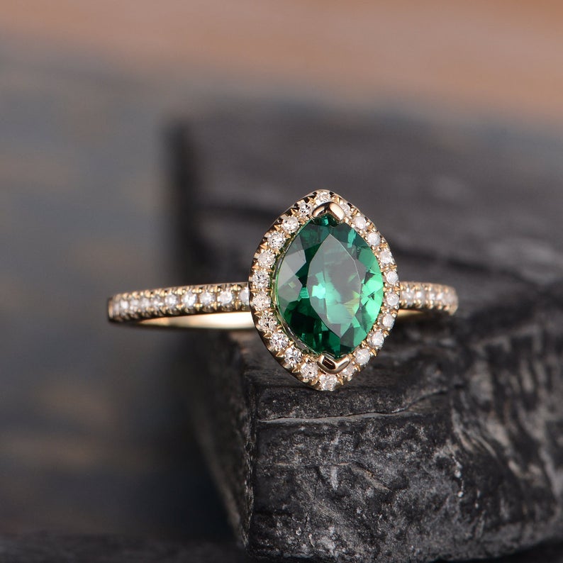 1.50 Ct Marquise Cut Green Emerald Rose Gold Over On 925 Sterling Silver Halo Engagement Ring