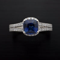 1 CT Cushion Cut Blue Sapphire Diamond 925 Sterling Silver Halo Engagement Ring