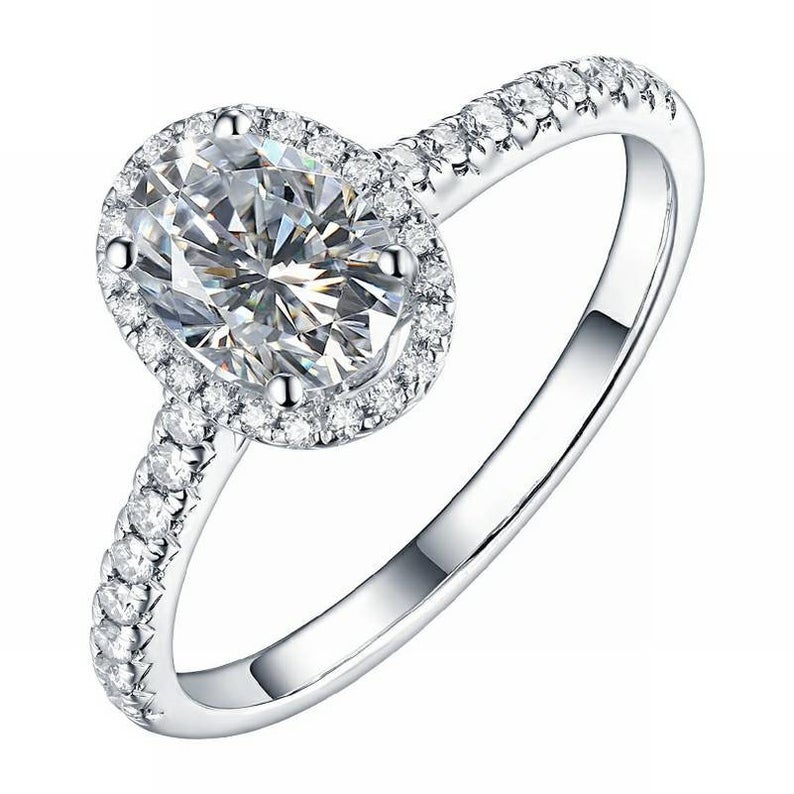 1 CT Oval Cut Diamond White Gold Over On 925 Sterling Silver Halo Engagement Ring