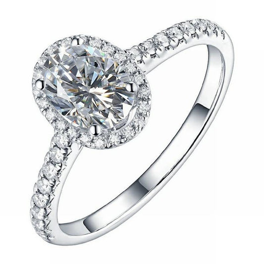 1 CT Oval Cut Diamond White Gold Over On 925 Sterling Silver Halo Engagement Ring