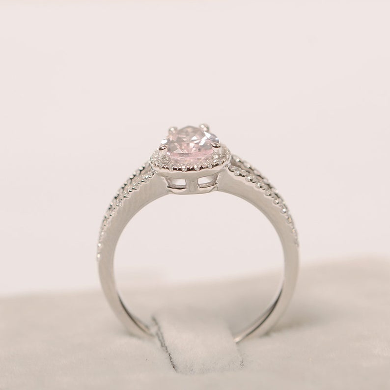 2.50 Ct Pear Cut Pink Morganite 925 Sterling Silver Split Shank Halo Engagement Ring