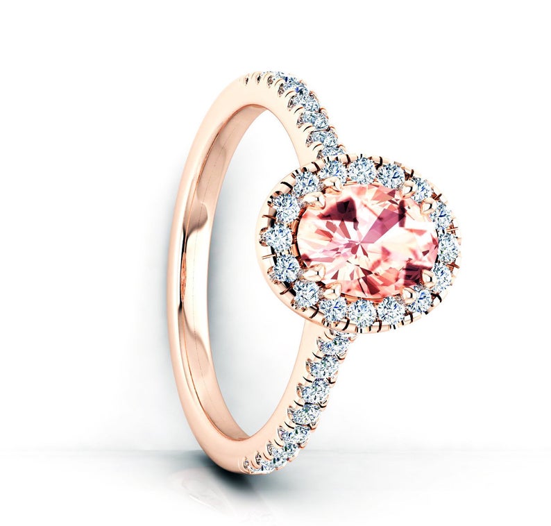 3 CT Oval Cut Pink Morganite Diamond 925 Sterling Silver Halo Anniversary Ring For Women