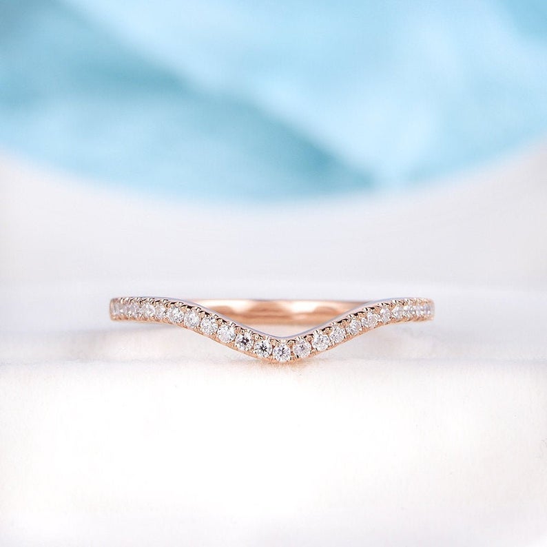 0.25 CT Round Cut Diamond Rose Gold Over On 925 Sterling Silver Half Eternity Curved wedding band Ring