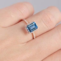 1 CT Emerald Cut London Blue Topaz Diamond 925 Sterling Silver Engagement Ring