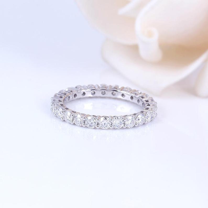 1 CT Round Cut Diamond 925 Sterling Silver Full Eternity Promise Ring