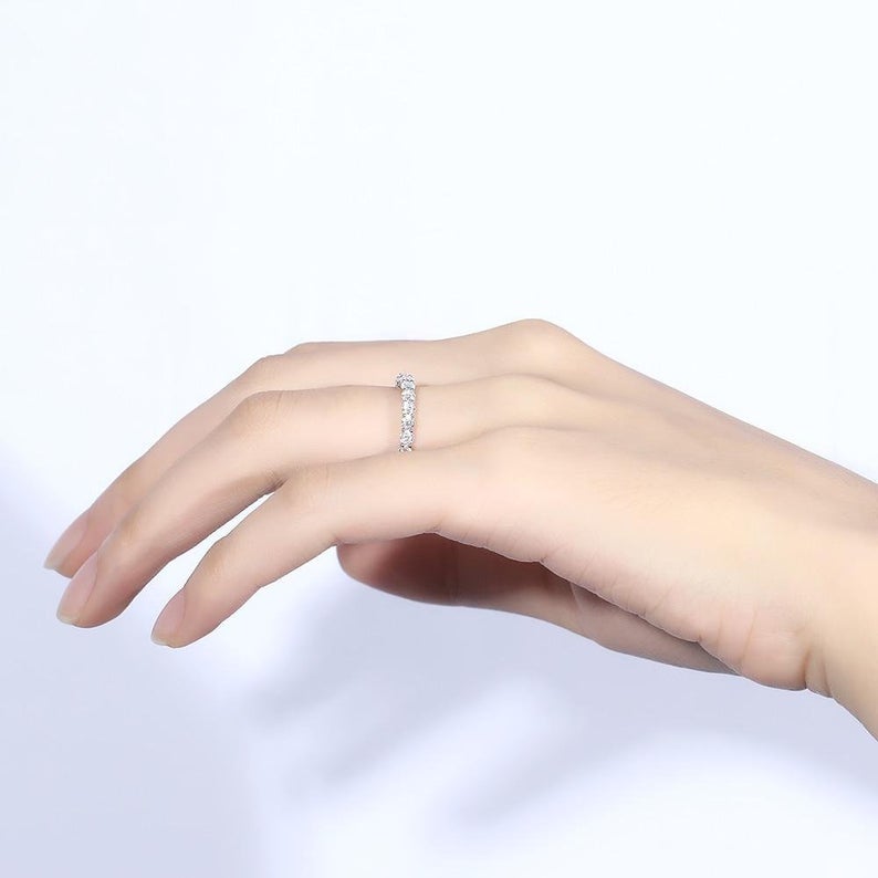 1 CT Round Cut Diamond 925 Sterling Silver Full Eternity Promise Ring