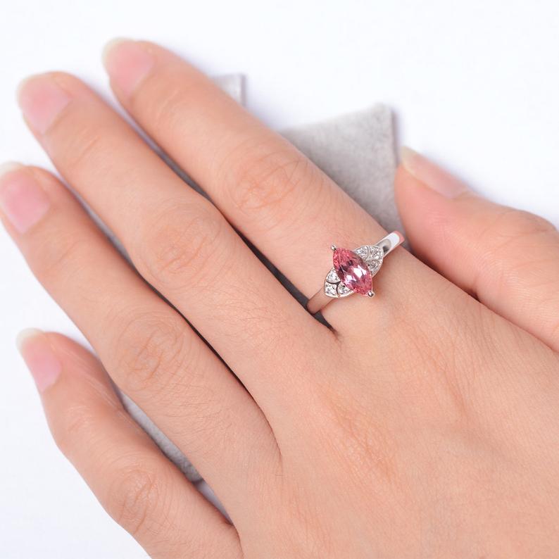 1.25 Ct Marquise Cut Pink Tourmaline 925 Sterling Silver Unique Anniversary Gift Ring
