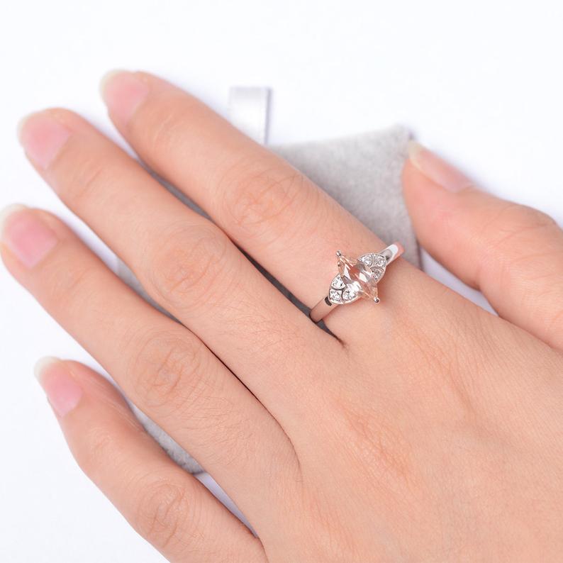1.20 Ct Marquise Cut Peach Morganite 925 Sterling Silver Unique Anniversary Gift Ring For Her
