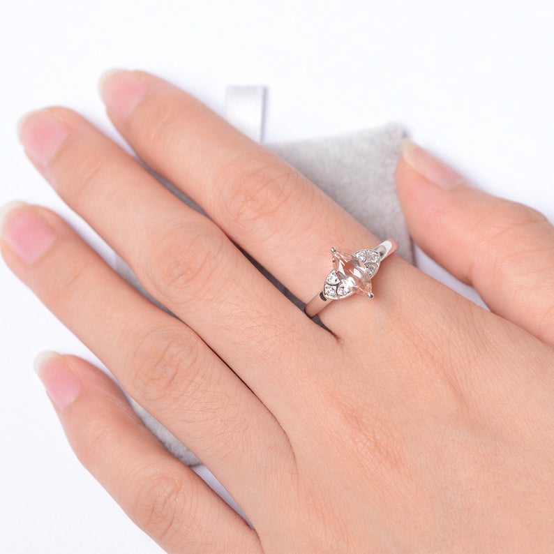 2 CT Marquise Cut Morganite Diamond 925 Sterling Silver Anniversary Ring For Women