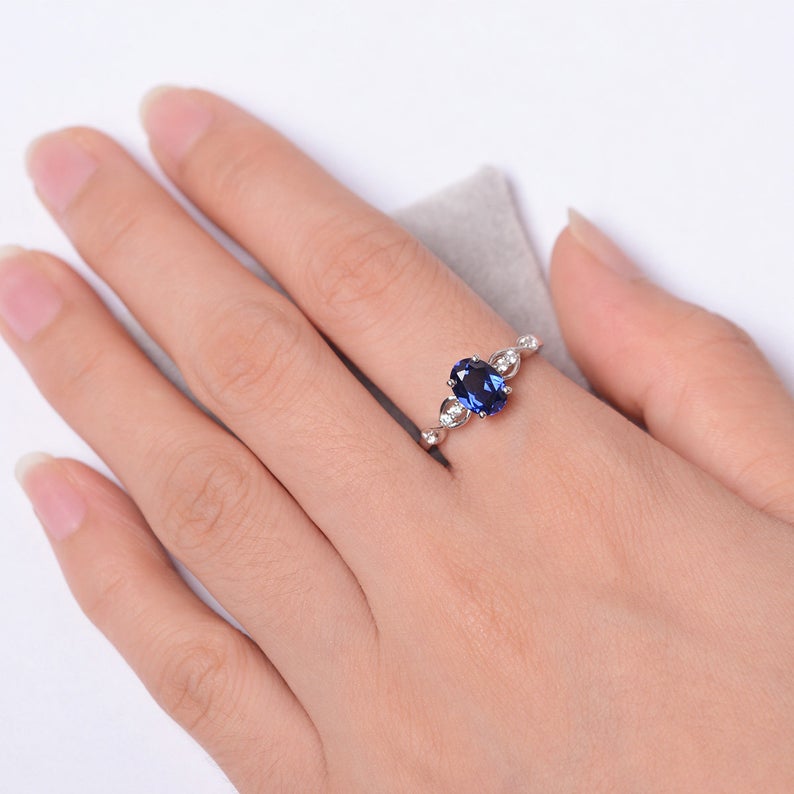 1.50 Ct Oval Cut Blue Sapphire 925 Sterling Silver Infinity Promise/Engagement Ring