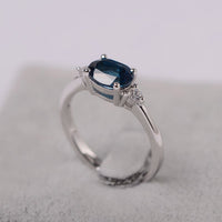 1.20 Ct Oval Cut London Blue Topaz 925 Sterling Silver Three-Stone Engagement Ring