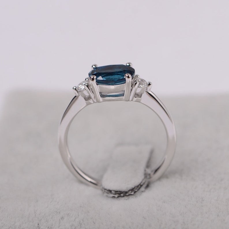 1.20 Ct Oval Cut London Blue Topaz 925 Sterling Silver Three-Stone Engagement Ring