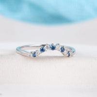 1.20 Ct Round Cut Blue Sapphire & White CZ Curve Promise Band Ring In 925 Sterling Silver