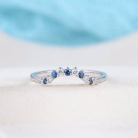 1.20 Ct Round Cut Blue Sapphire & White CZ Curve Promise Band Ring In 925 Sterling Silver