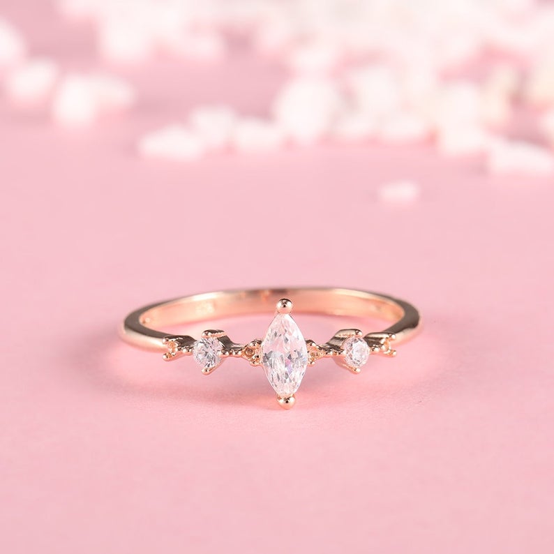 1 CT Marquise & Round Cut Diamond Rose Gold Over On 925 Sterling Silver Anniversary Ring for Women and Girls