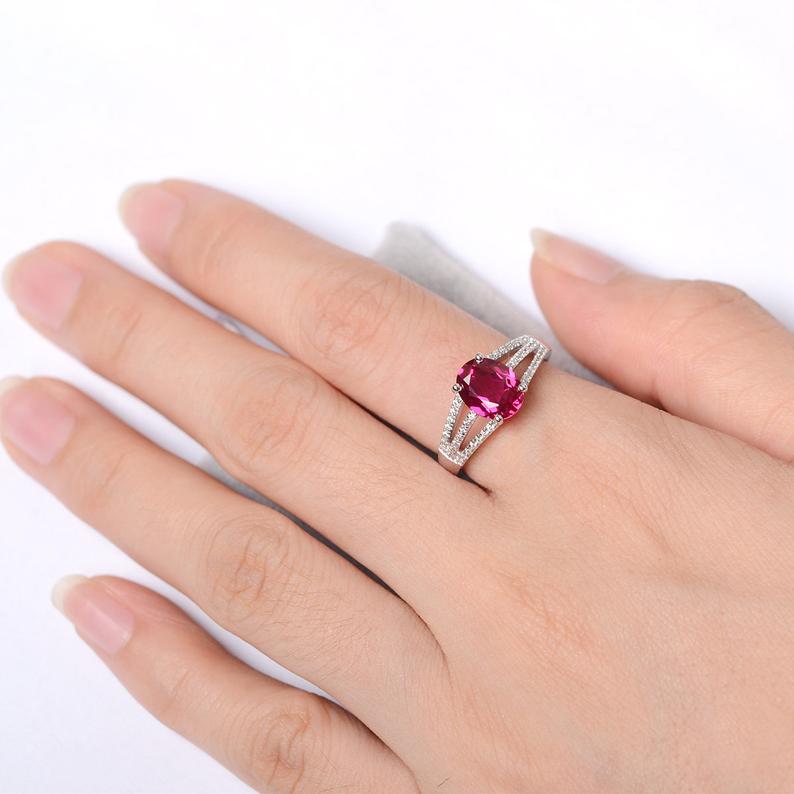 1.75 Ct Oval Cut Pink Ruby Split Shank Anniversary Gift Ring In 925 Sterling Silver