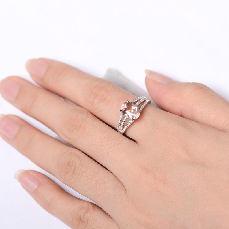 1.75 Ct Oval Cut Peach Morganite Split Shank Engagement Ring In 925 Sterling Silver