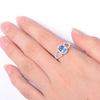 1 CT Oval Cut Blue Topaz Diamond White Gold Over On 925 Sterling Silver Engagement Ring For Women