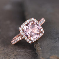 2.25 Ct Cushion Cut Pink Morganite Rose Gold Over On 925 Sterling Silver Halo Wedding Ring