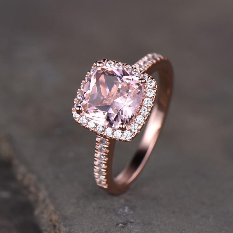 2.25 Ct Cushion Cut Pink Morganite Rose Gold Over On 925 Sterling Silver Halo Wedding Ring