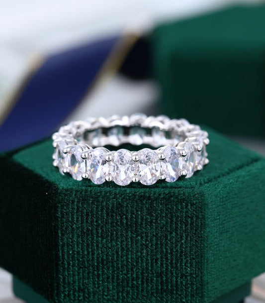 1 CT Oval Cut Moissnaite White Gold Over On 925 Sterling Silver Full Eternity Wedding Bnad Ring