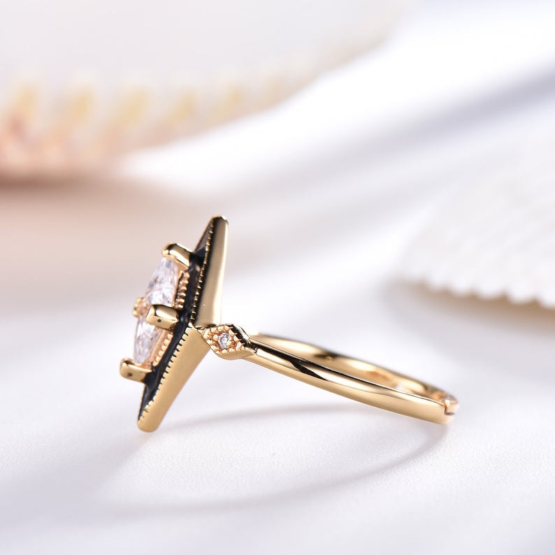 2.00 Ct Trillion Cut Diamond Yellow Gold Over On 925 Sterling Silver Anniversary Gift Unique Ring - atjewels.in