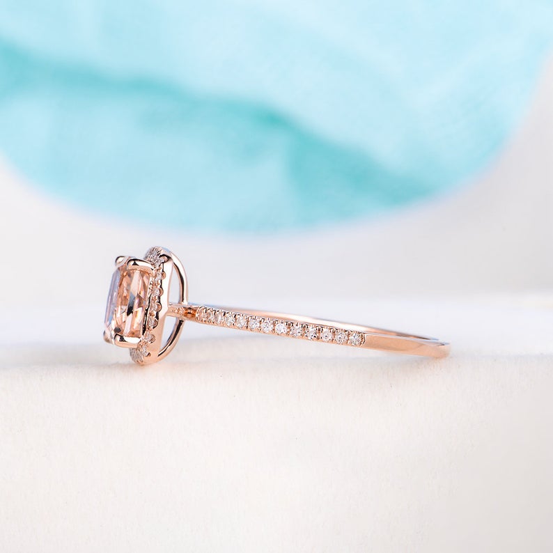 1 CT Cushion Cut Morganite Diamond Rose Gold Over On 925 Sterling Silver Halo Engagement Ring